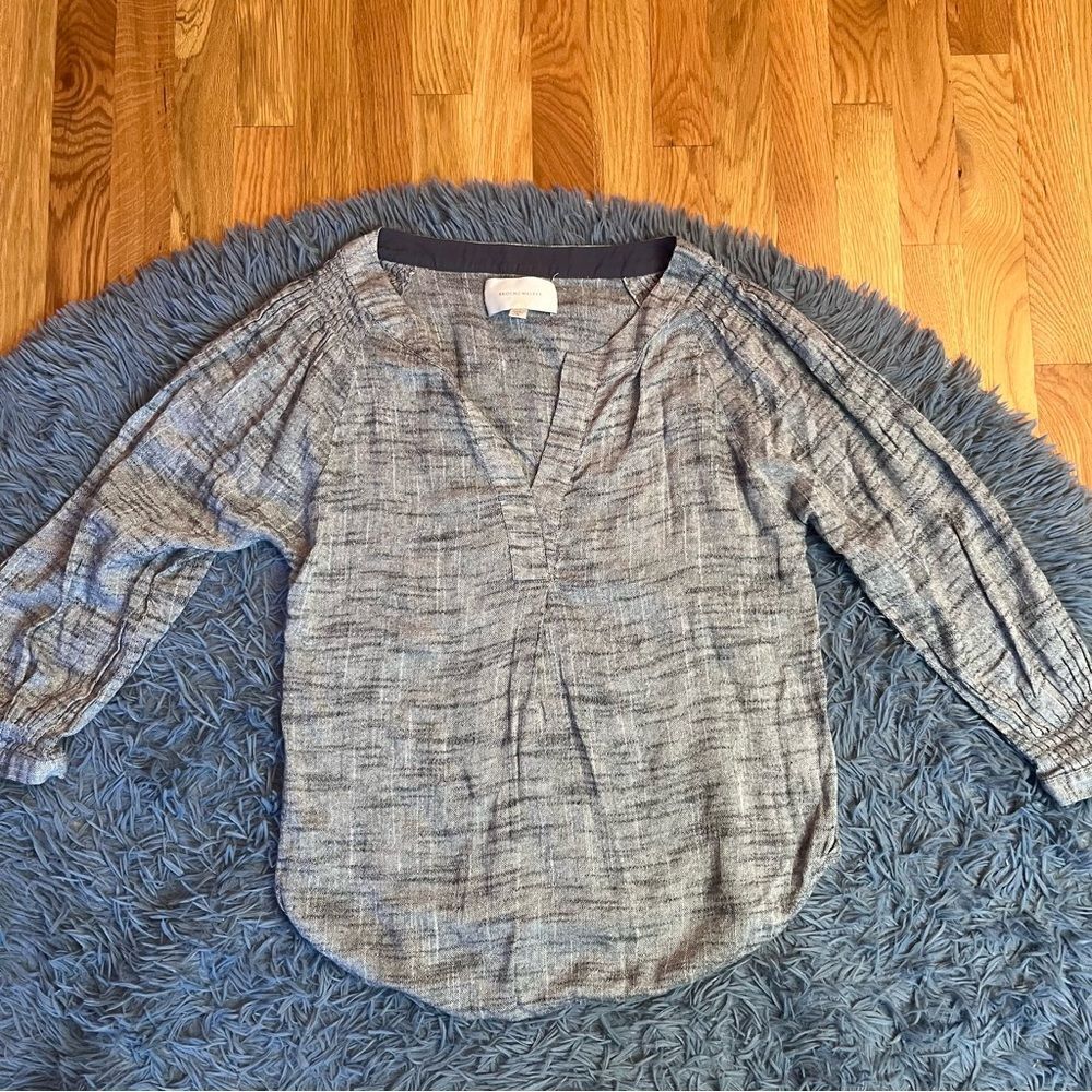 Brochu Walker Heathered Blue-Grey Linen Blend Blouse